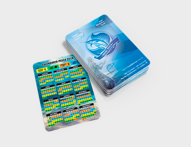 Calendário de Pesca 2026 Couchê 300g Verniz Total Frente 6,5x9,5cm - 4x4 - 500 unid