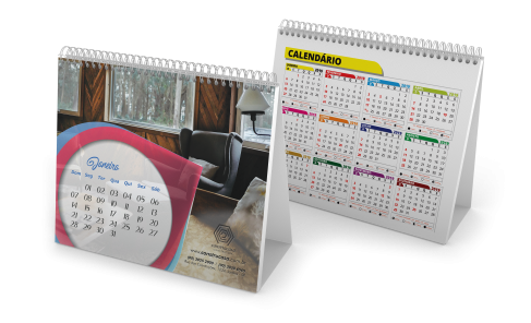 Calendário de Mesa 2026 com Wire-o e 24 páginas Couchê 150g Sem Verniz 15x12,5cm - 4x4 - 10 unid