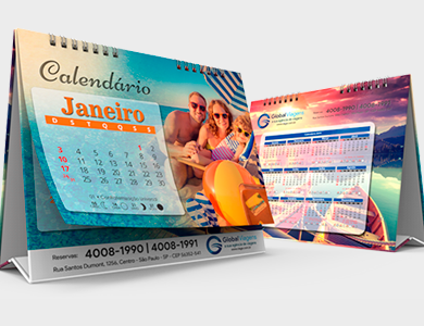 Calendário de Mesa 2026 com Porta Cartões Couchê 300g Sem Verniz 18x25cm - 4x0 - 100 unid