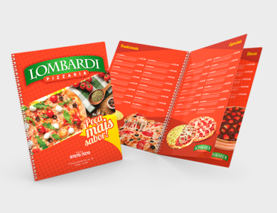 Cardápio Espiral com 4 Páginas em PVC 0,5mm Fosco Frente e Verso 21,5x29cm - 4x4 - 25 unid