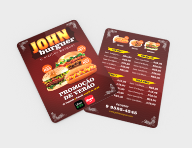 Cardápio em PVC 0,3mm Verniz Total Frente e Verso 13,6x21,1cm 1 Folha (2 páginas) - 4x4 - 5 unid